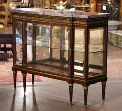 19th Century French Marble Top Mahogany and Glass Vitrine Signed Bedel Paris