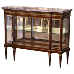 19th Century French Marble Top Mahogany and Glass Vitrine Signed Bedel Paris