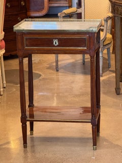 19th Century French Marble Top Mahogany Side Table With Brass Gallery