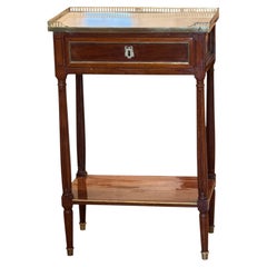 19th Century French Marble Top Mahogany Side Table With Brass Gallery