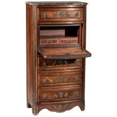 Siglo XIX Secretaire francés con tapa de mármol Decoración en bronce Periodo Napoleón III