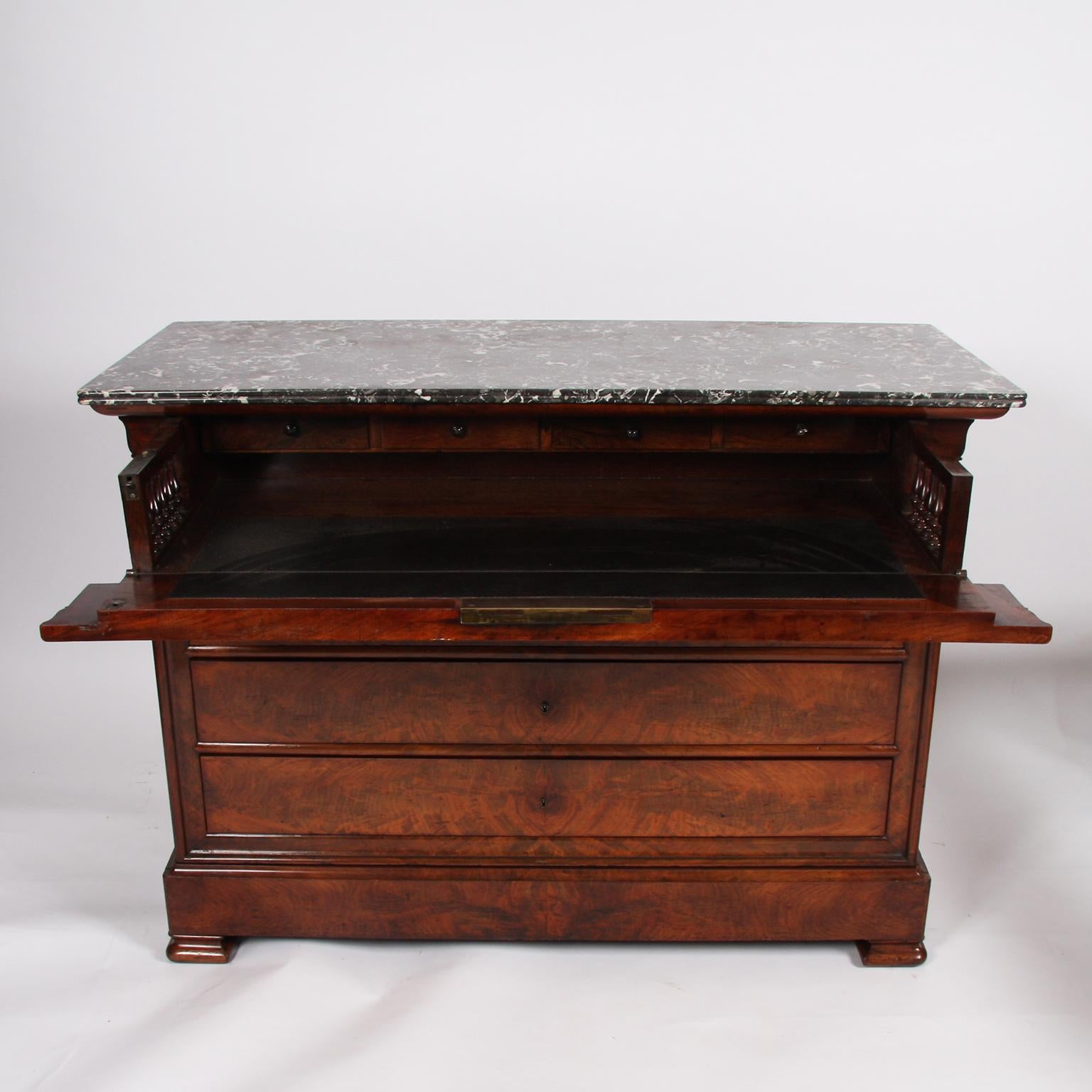 19th Century French Marble-Top Secretaire Chest with Leather Writing Surface In Good Condition In London, GB