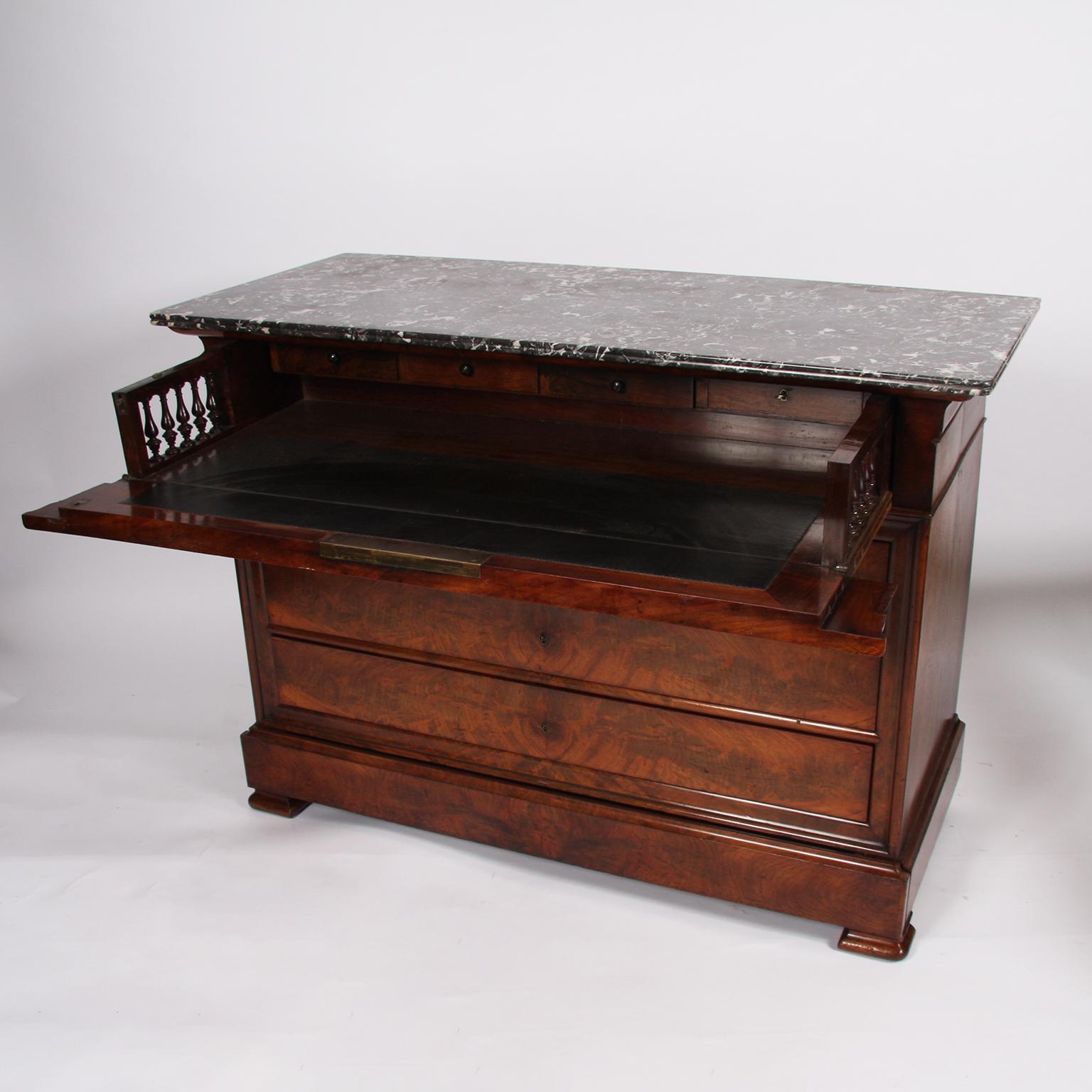 19th Century French Marble-Top Secretaire Chest with Leather Writing Surface 1