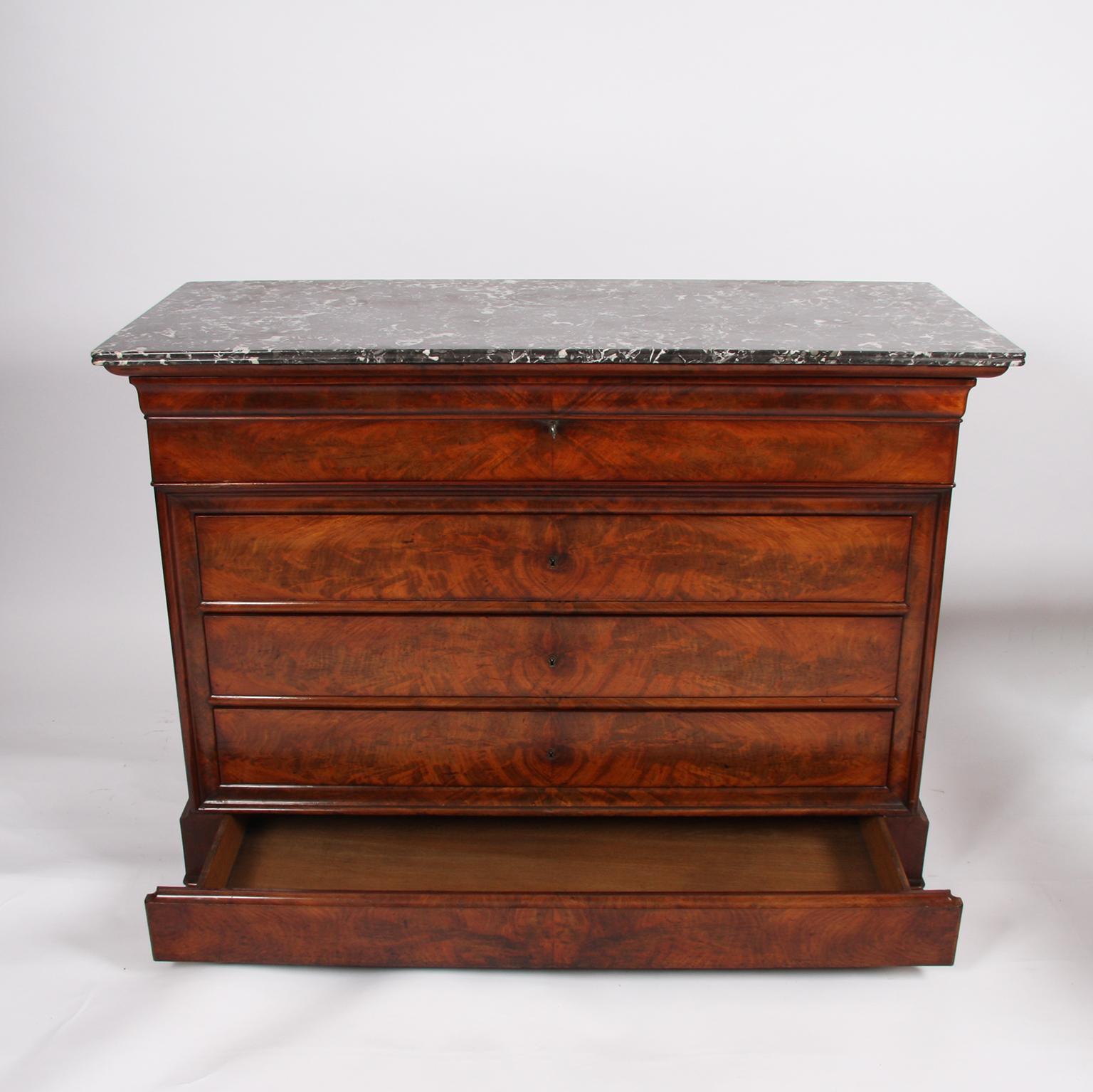 19th Century French Marble-Top Secretaire Chest with Leather Writing Surface 2