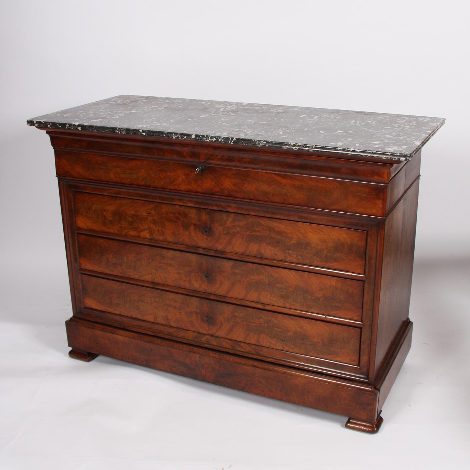 19th Century French Marble-Top Secretaire Chest with Leather Writing Surface 5