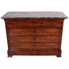 19th Century French Marble-Top Secretaire Chest with Leather Writing Surface