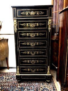 19th Century French Marble-Top Secretaire in Blackened Wood Napoleon III Period