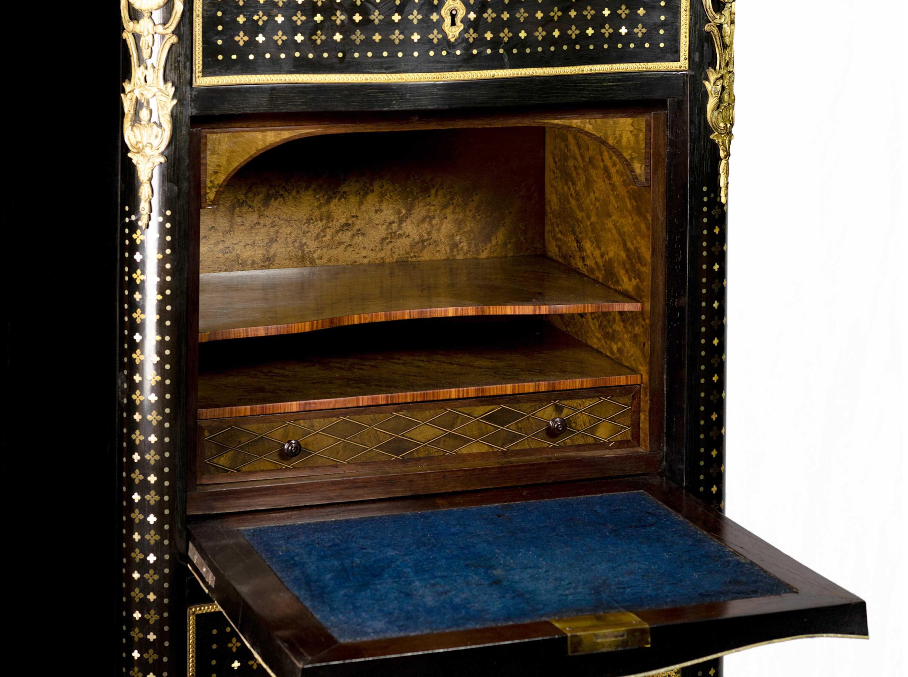 Blackened 19th Century, French Marble-Top Secretaire Boulle À La Reine Napoleon III For Sale