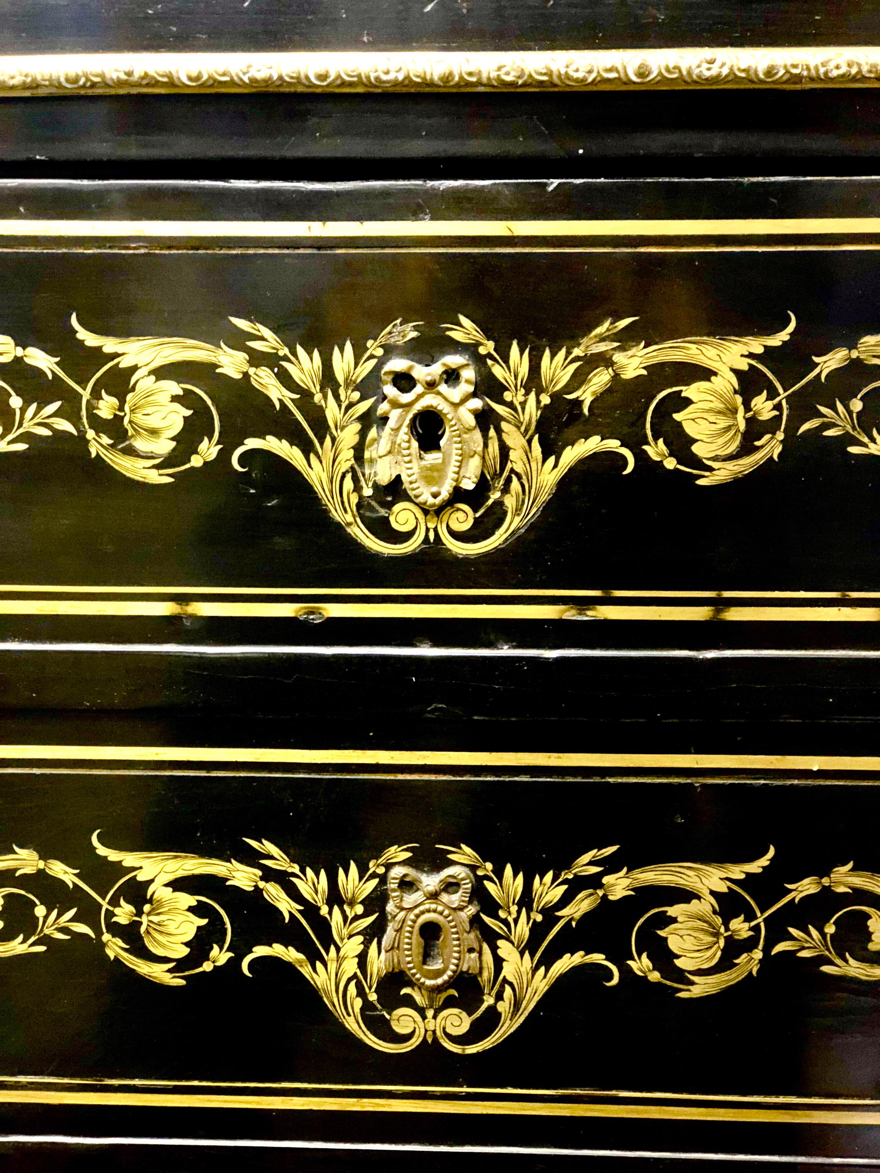 19th Century French Marble-Top Secretaire in Blackened Wood Napoleon III Period For Sale 3