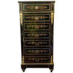 19th Century French Marble-Top Secretaire in Blackened Wood Napoleon III Period