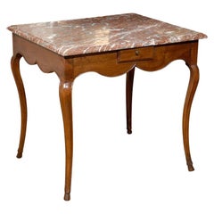 19th Century French Marble-Top Side Table Louis XV in Walnut Parisian