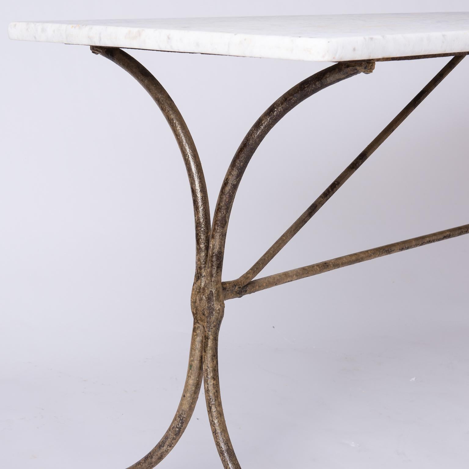 19th Century French Marble Top Table with Handwrought Iron Base 1