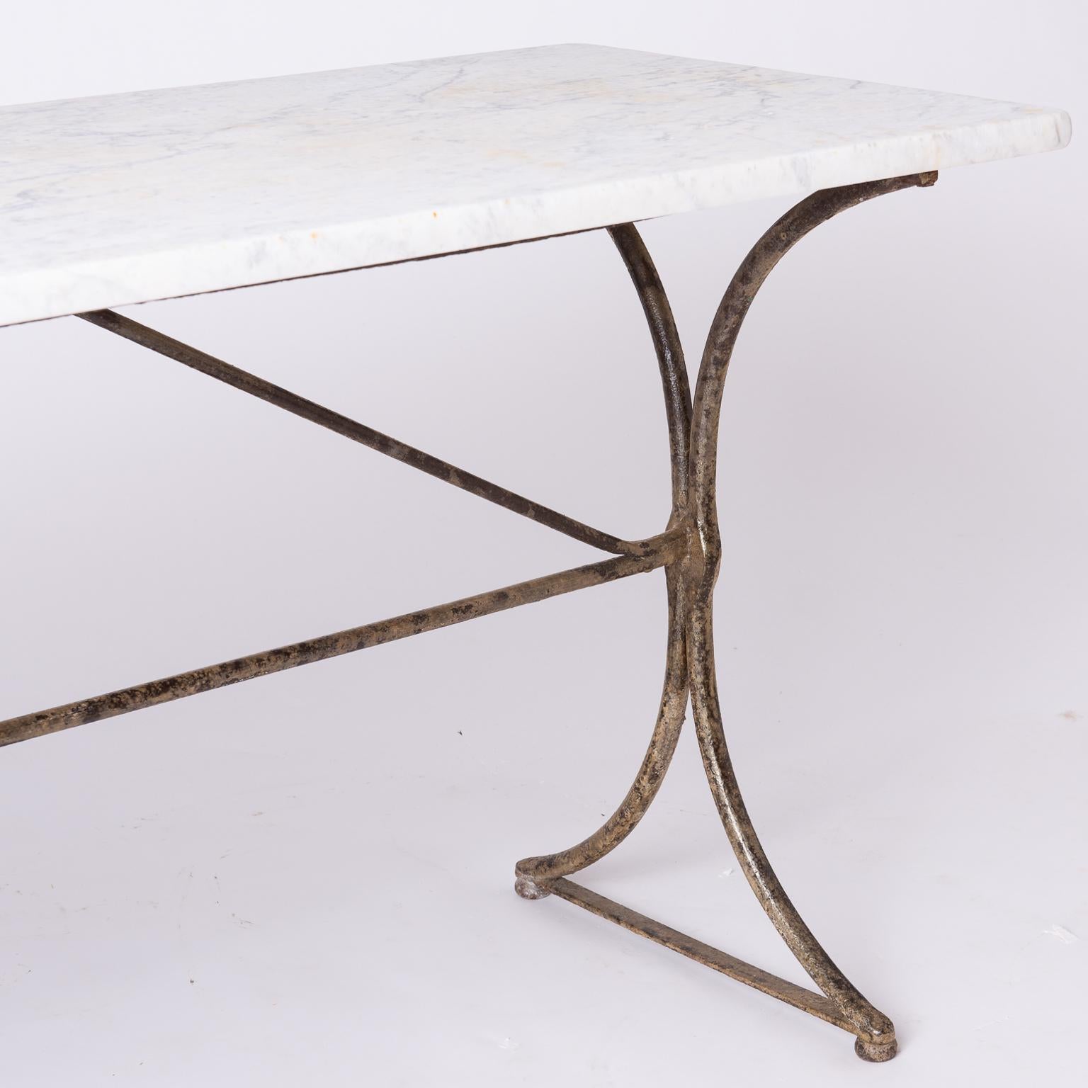 19th Century French Marble Top Table with Handwrought Iron Base 3