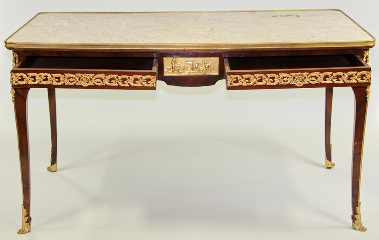 Hand-Crafted 19th Century French Marble Top Writing Table/Desk with Ormolu Mounts For Sale