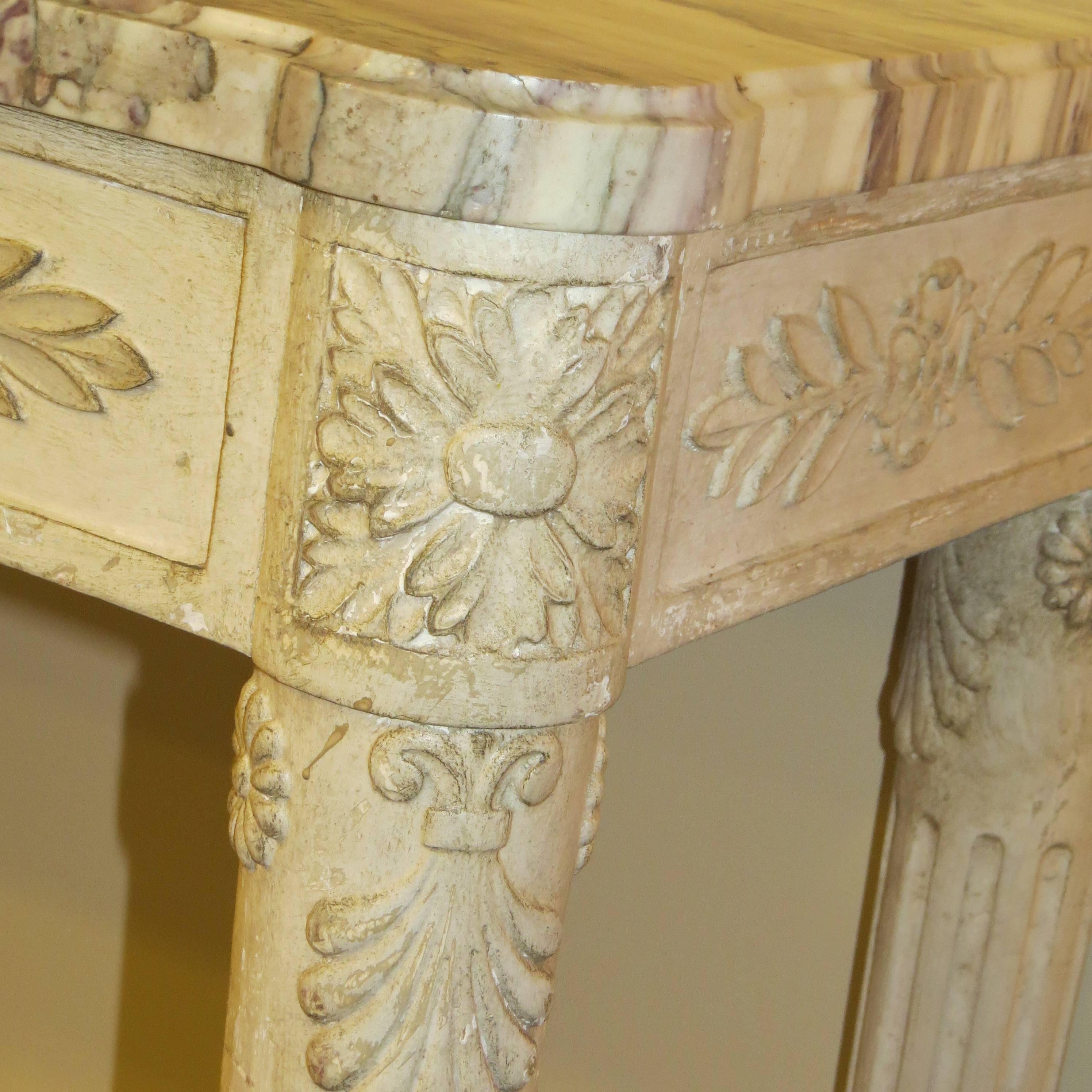 19th Century French Marble-Top, Painted Console Table For Sale 1