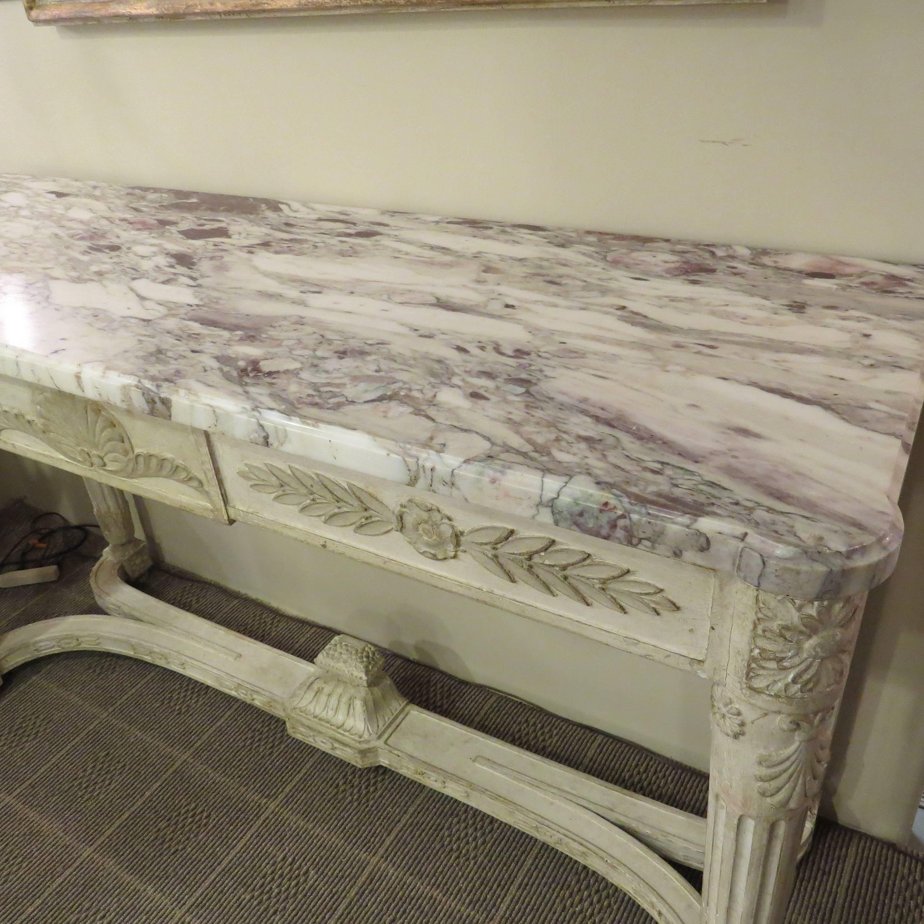 19th Century French Marble-Top, Painted Console Table For Sale 3
