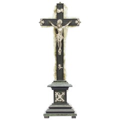 Retro 19th Century French Marbleized Painted Crucifix with Green Mica