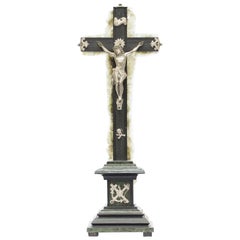 19th Century French Marbleized Painted Crucifix with Green Mica