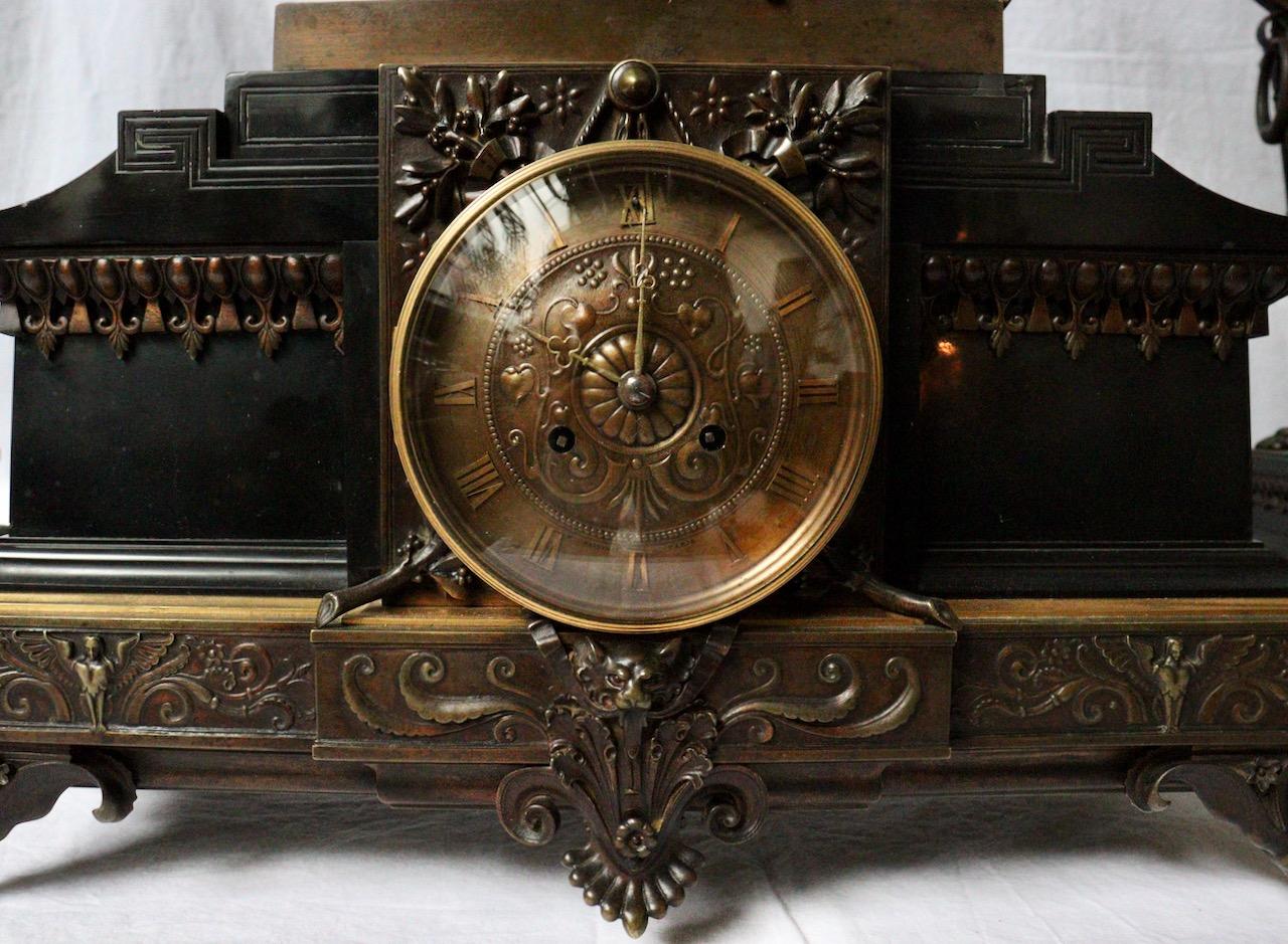 19th Century French Marnyhac & Cie and Math, Moreau Three-Pieces Clock Garniture 9