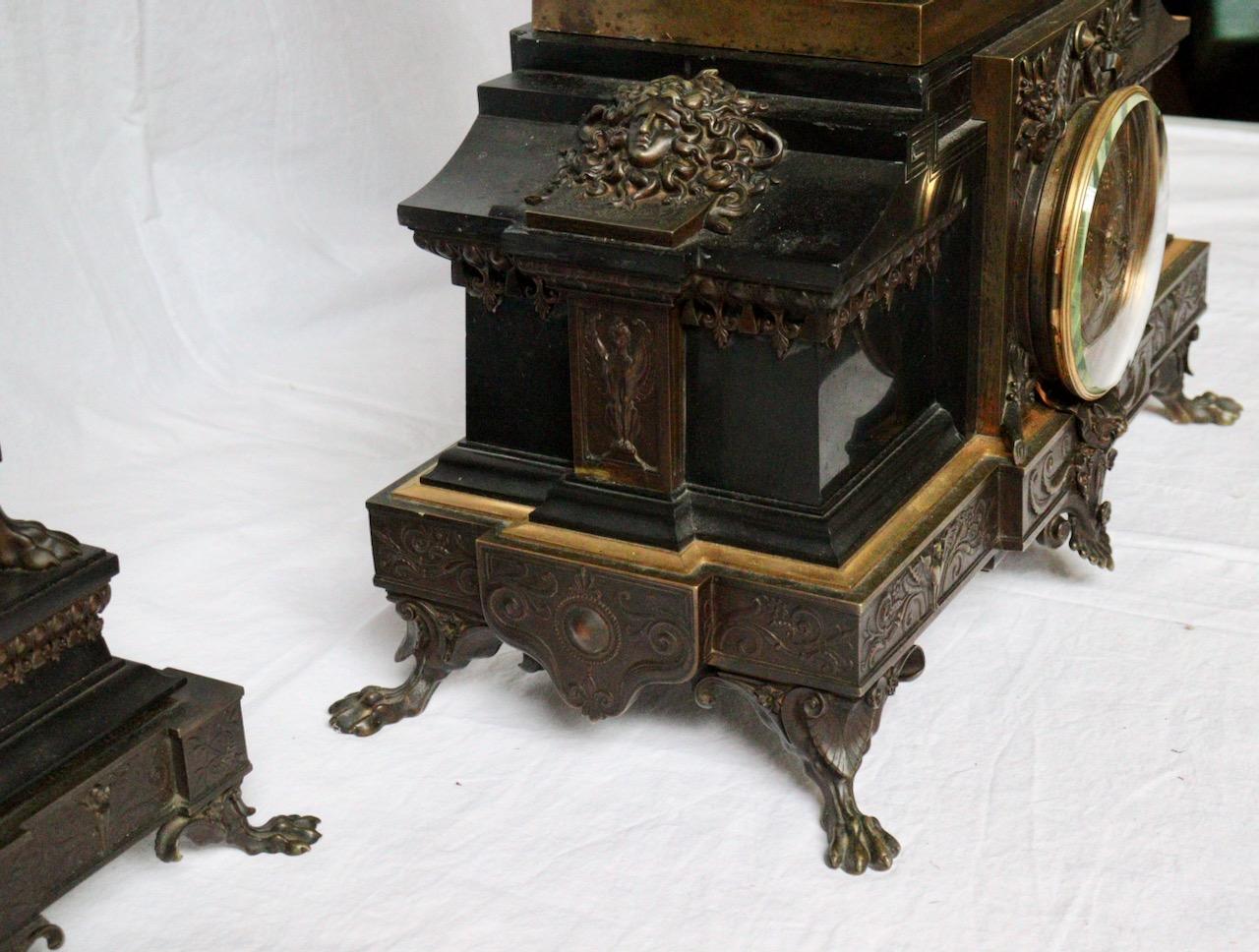 19th Century French Marnyhac & Cie and Math, Moreau Three-Pieces Clock Garniture 11