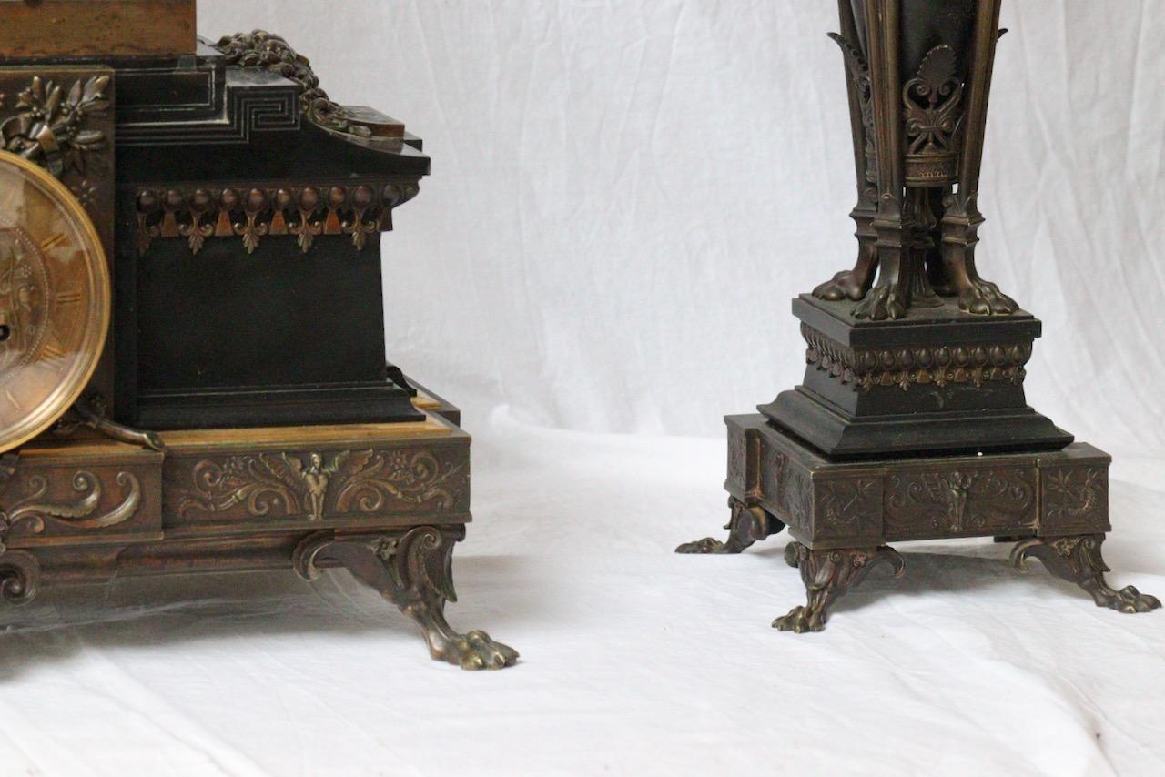 19th Century French Marnyhac & Cie and Math, Moreau Three-Pieces Clock Garniture 2
