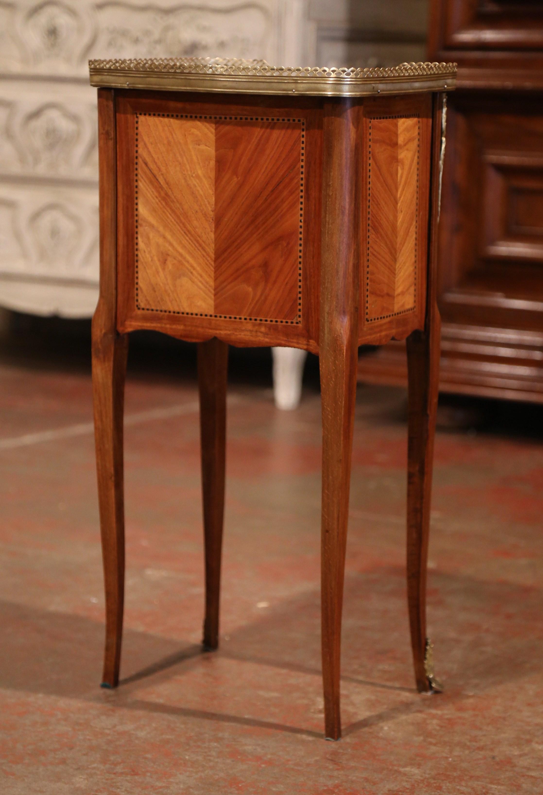 19th Century French Marquetry and Bronze Walnut Nightstand with Grey Marble Top 5