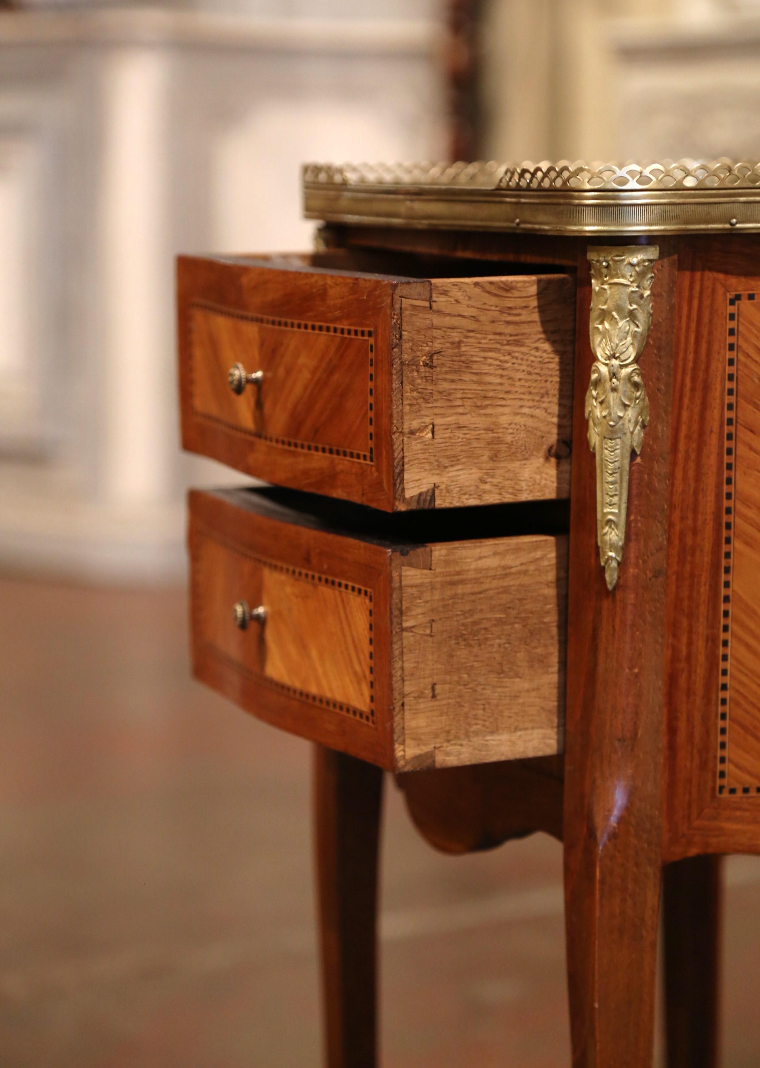 19th Century French Marquetry and Bronze Walnut Nightstand with Grey Marble Top 2