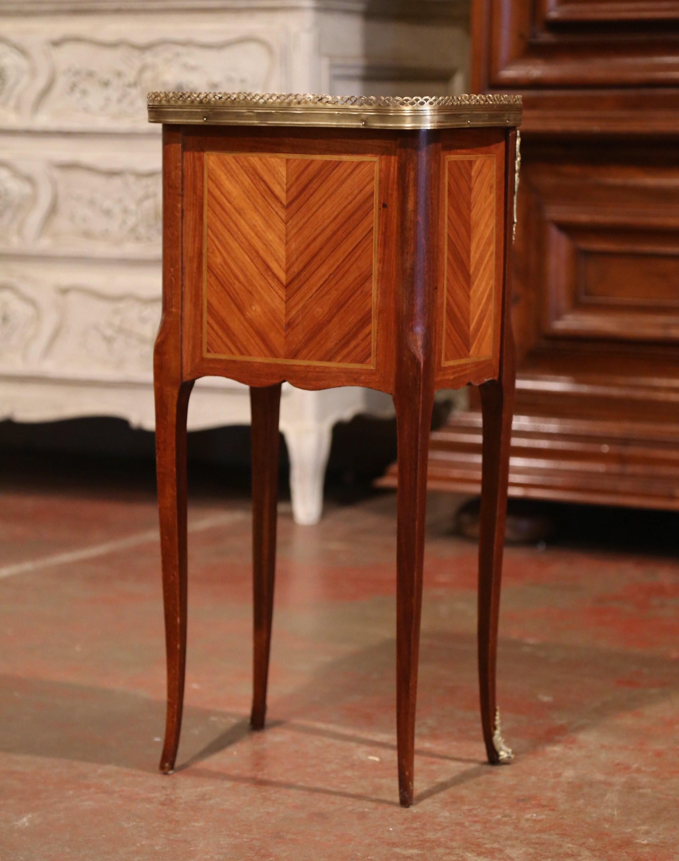 19th Century French Marquetry and Bronze Walnut Nightstand with Marble Top 2