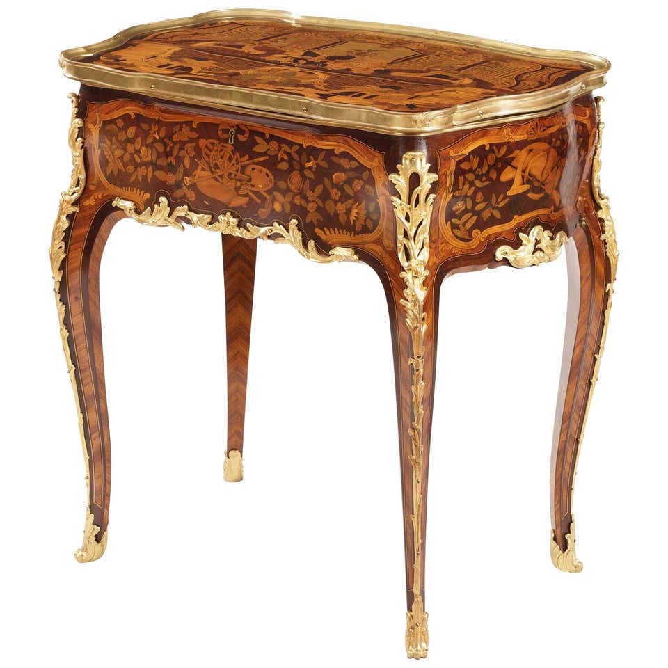 19th Century French Marquetry and Gilt Bronze Table in the Manner of J ...