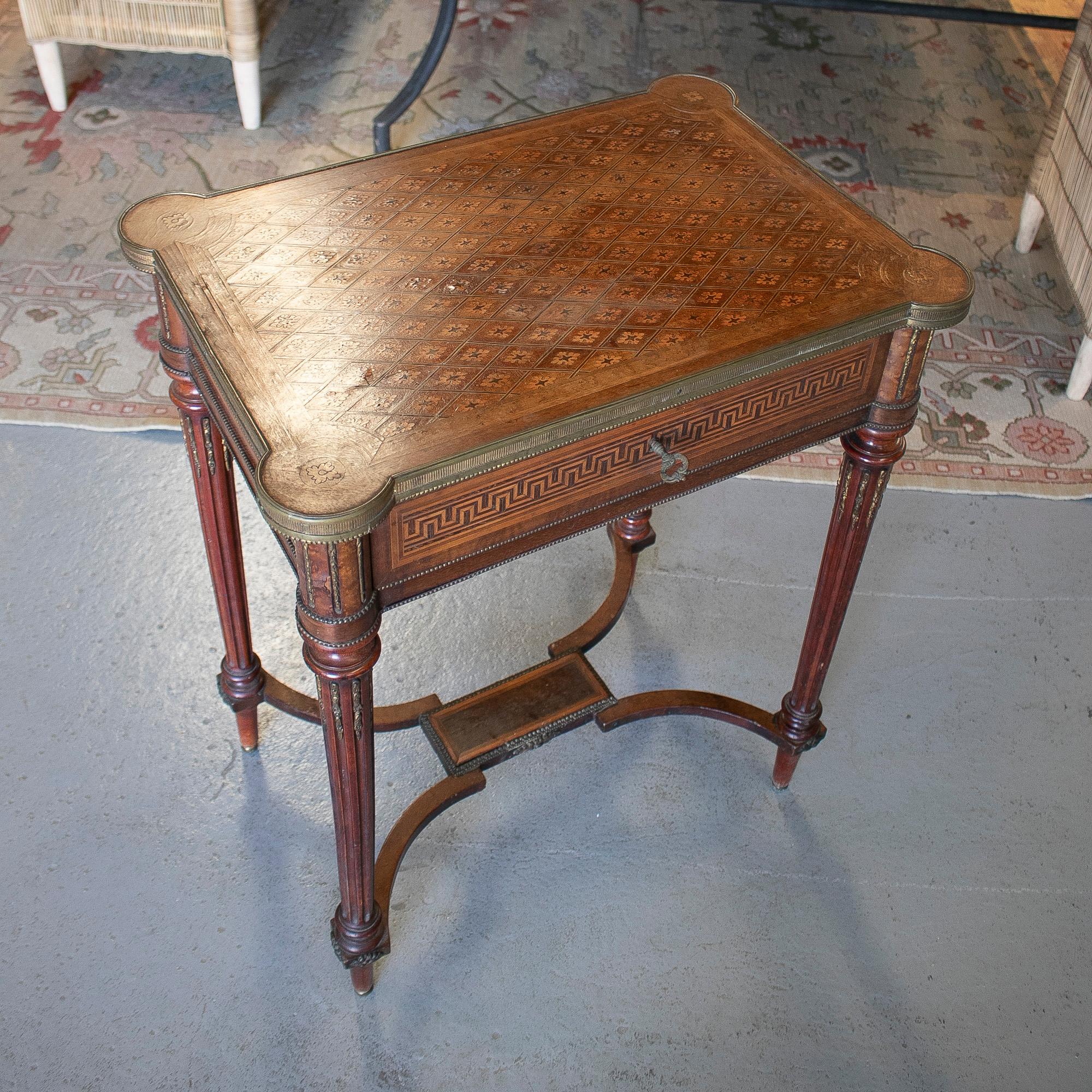 Antique 19th century French marquetry and bronze dressing table.