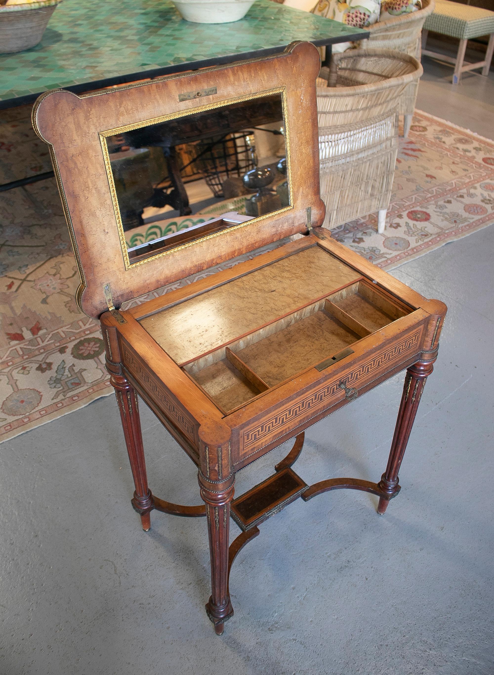 Wood 19th Century French Marquetry & Bronze Dressing Table For Sale