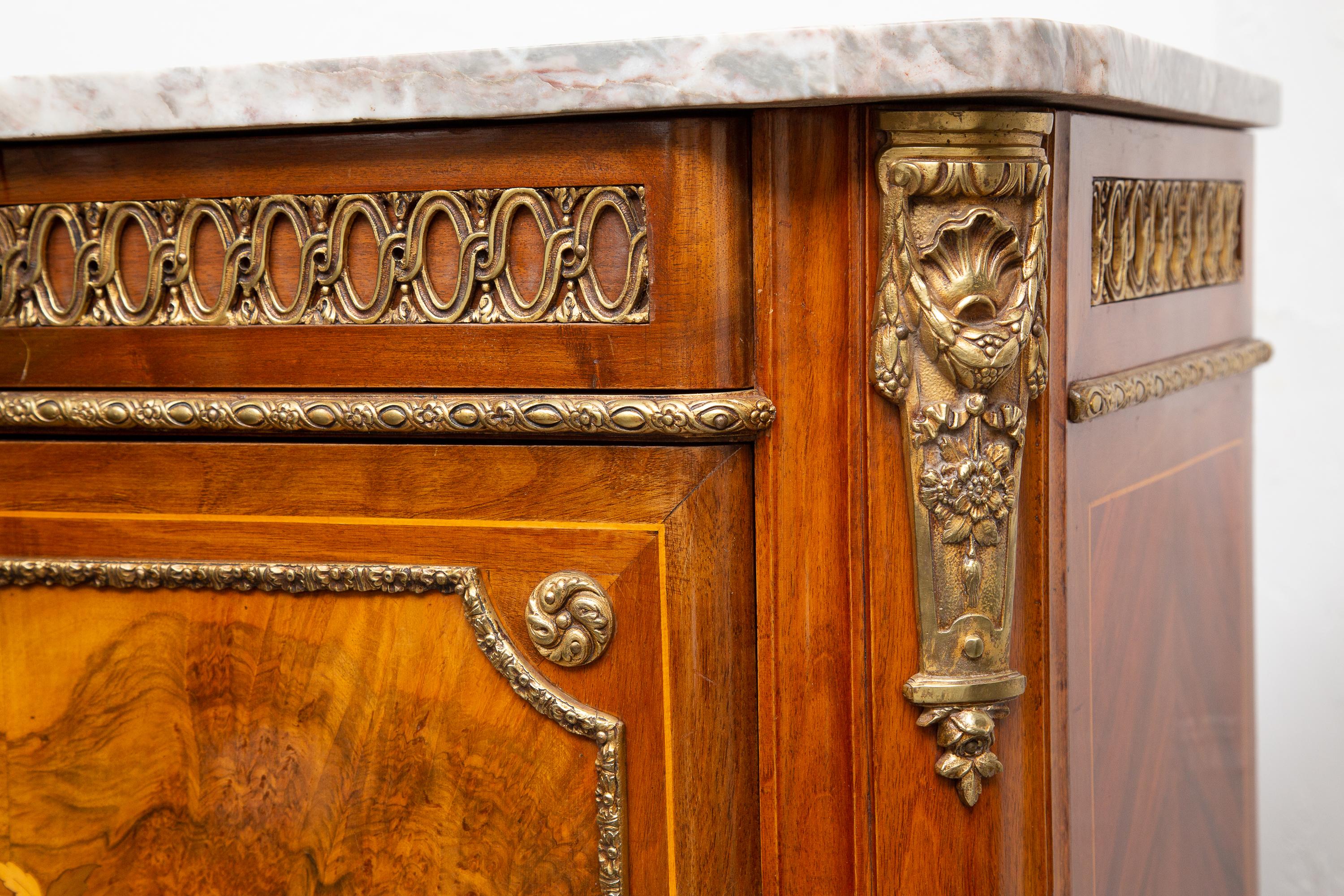 19th Century French Marquetry Cabinet with Marble Top For Sale 5