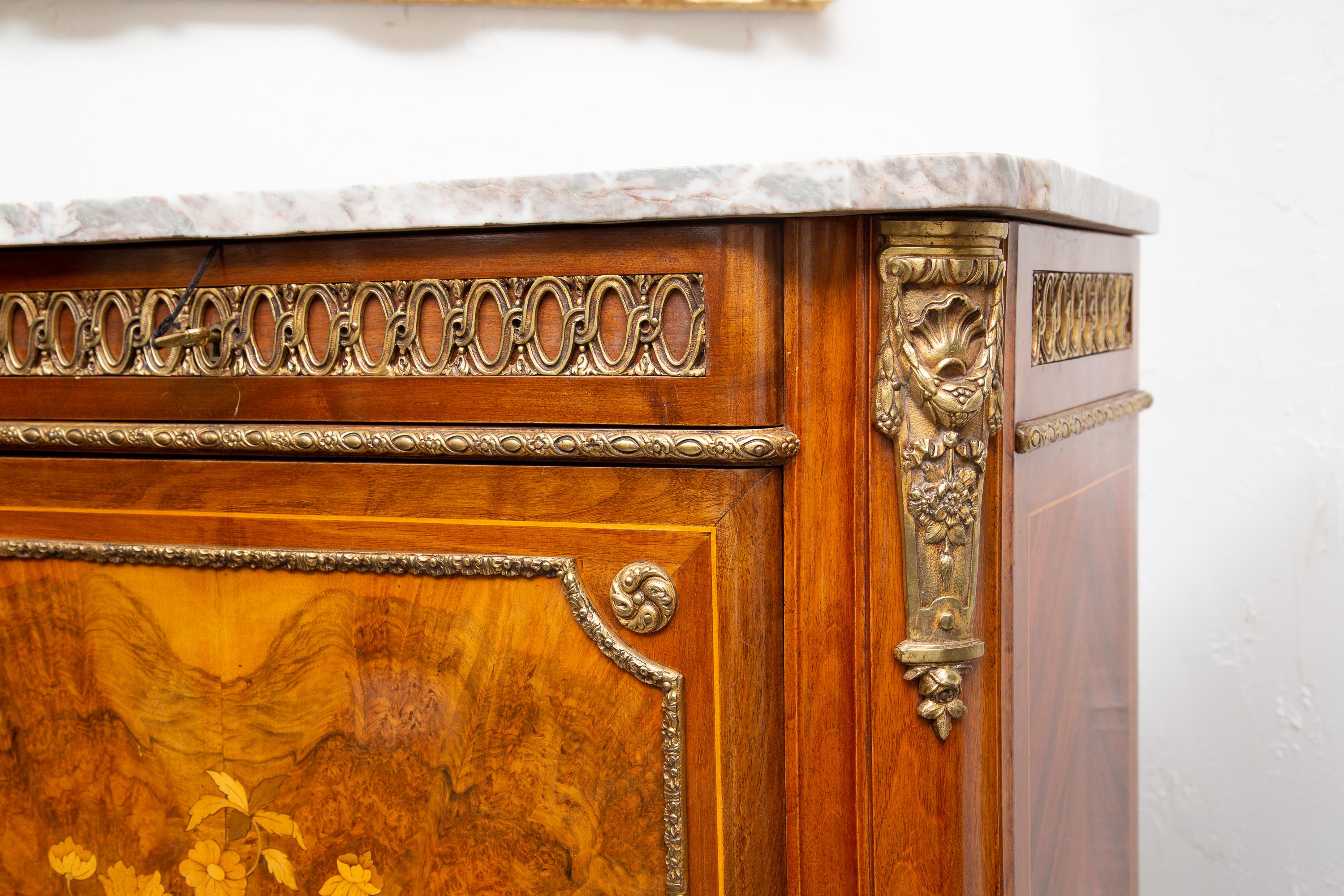 19th Century French Marquetry Cabinet with Marble Top For Sale 6