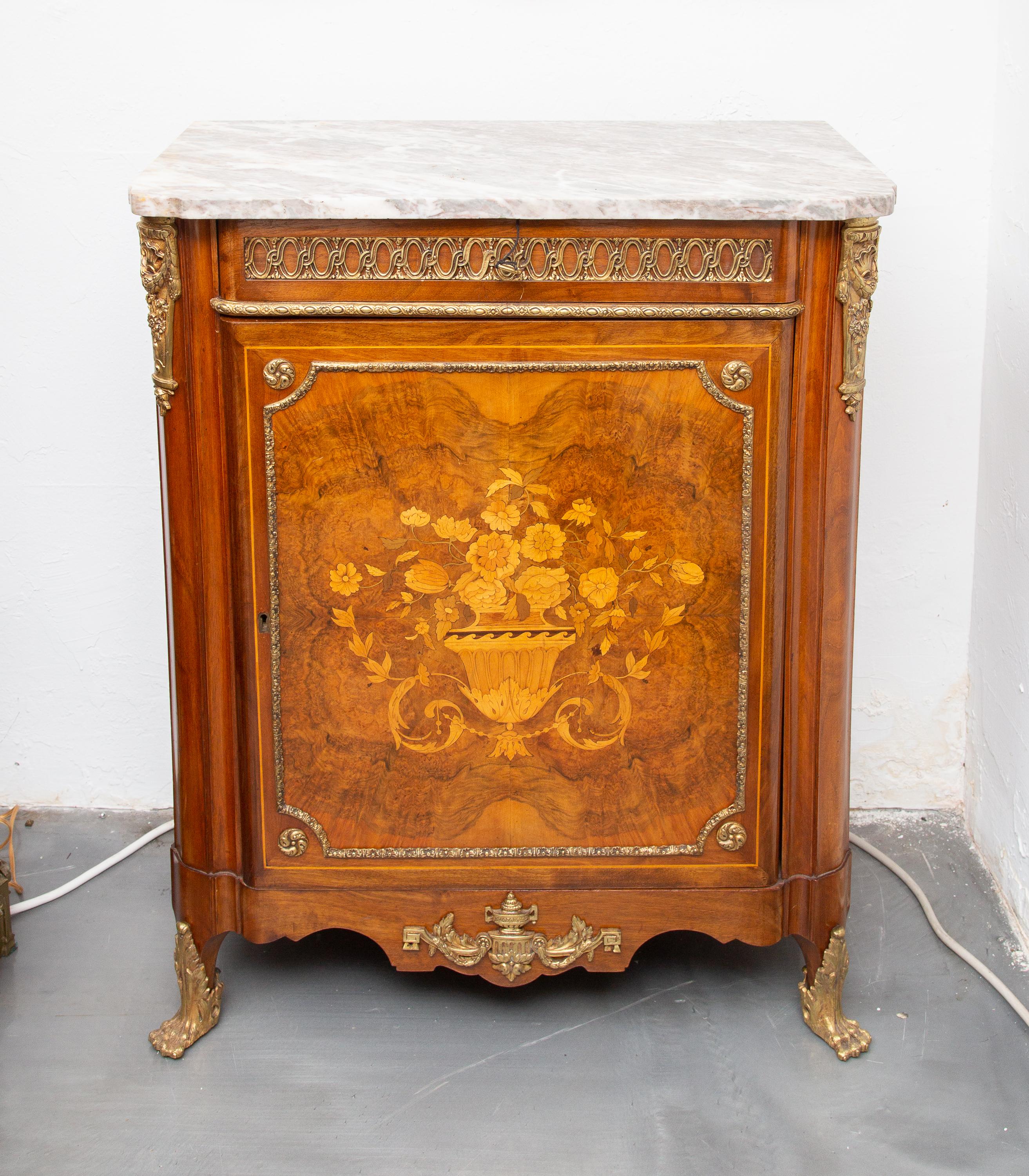 19th Century French Marquetry Cabinet with Marble Top For Sale 7