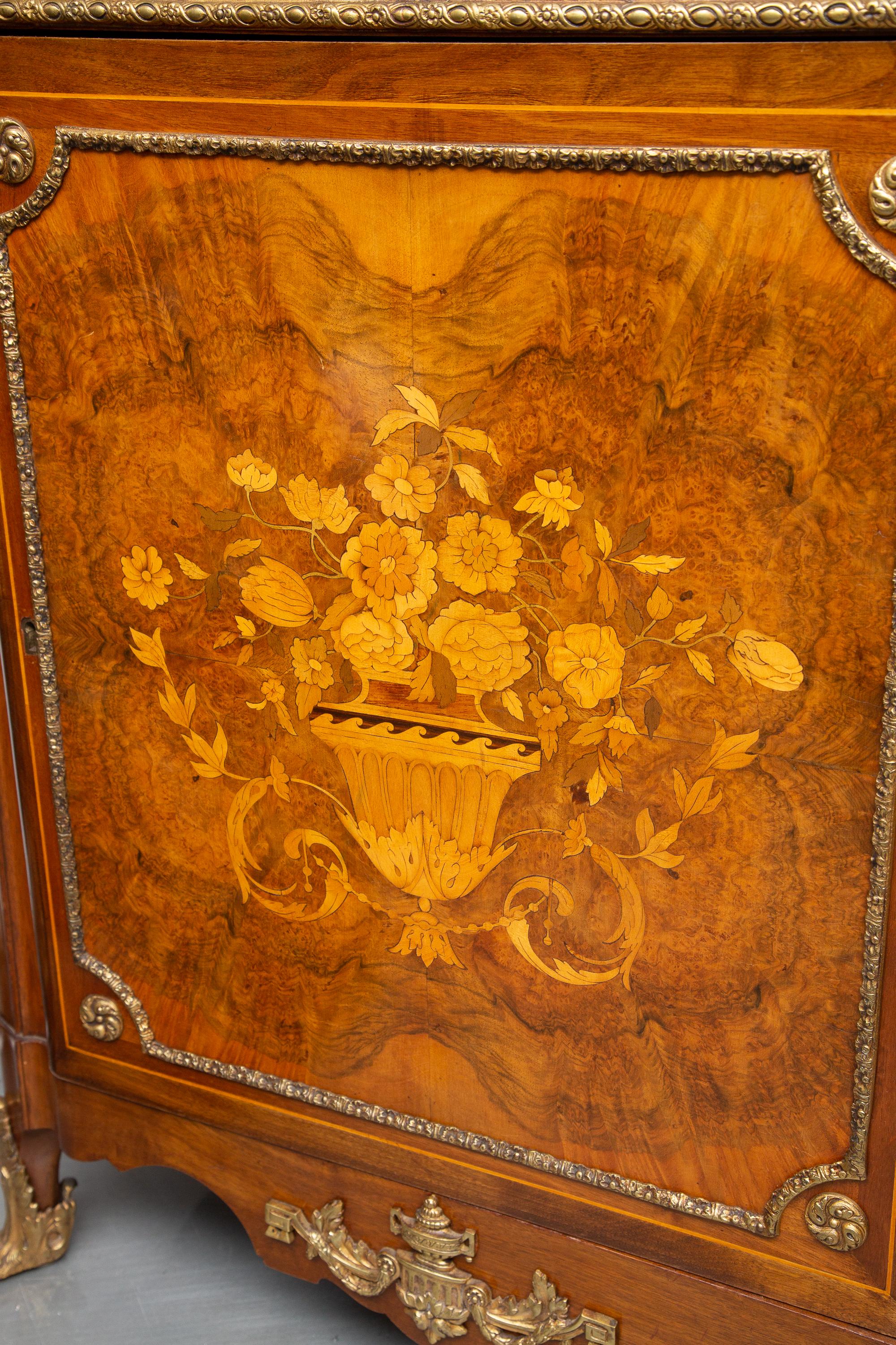 Louis XV 19th Century French Marquetry Cabinet with Marble Top For Sale