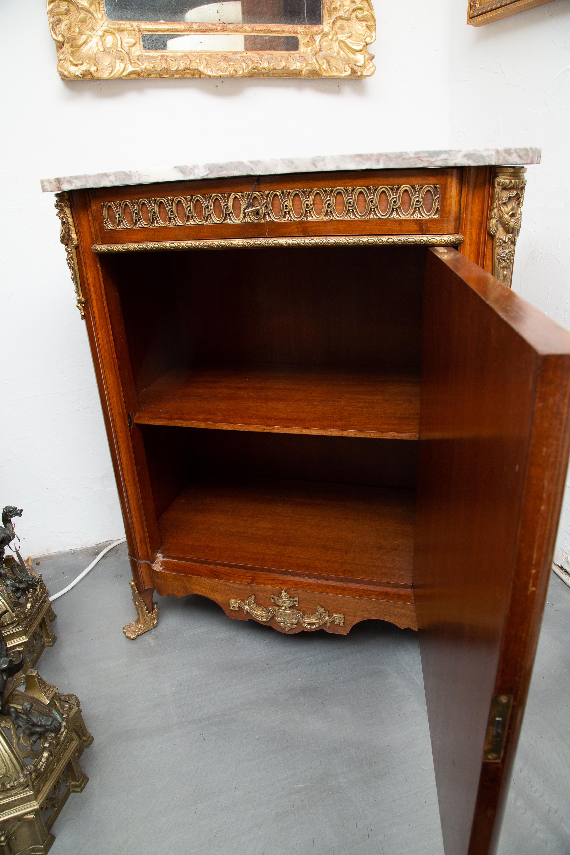 19th Century French Marquetry Cabinet with Marble Top In Good Condition For Sale In WEST PALM BEACH, FL