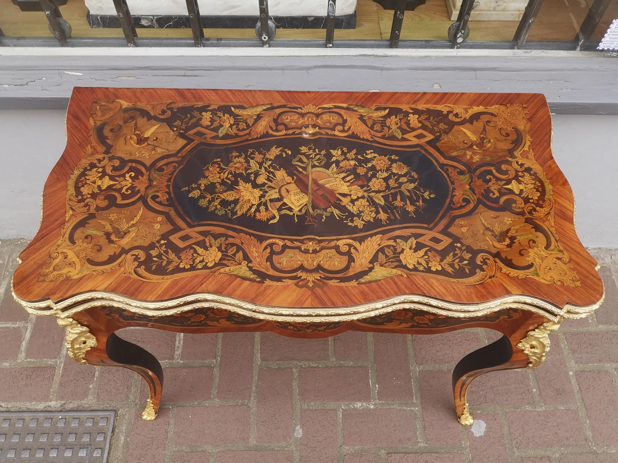 Bronze 19th Century French Marquetry Card Table For Sale