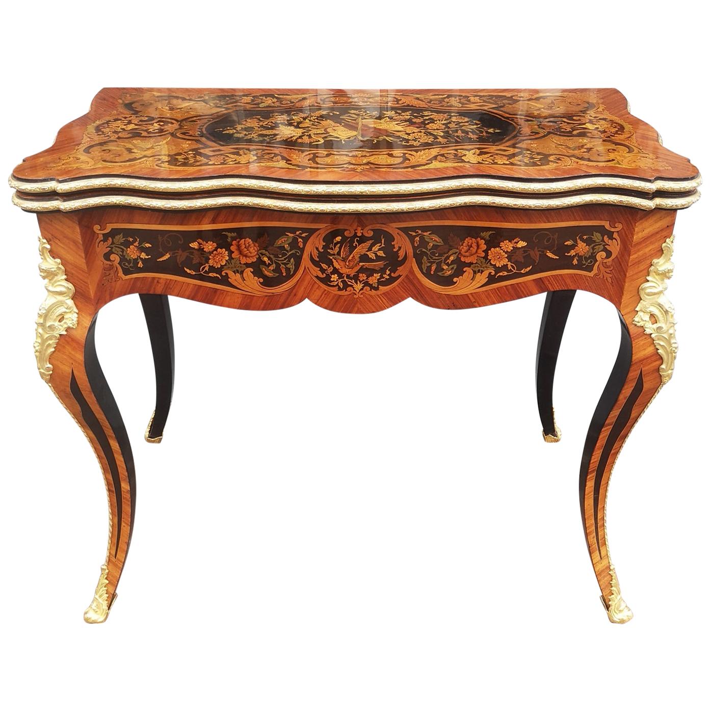 19th Century French Marquetry Card Table For Sale