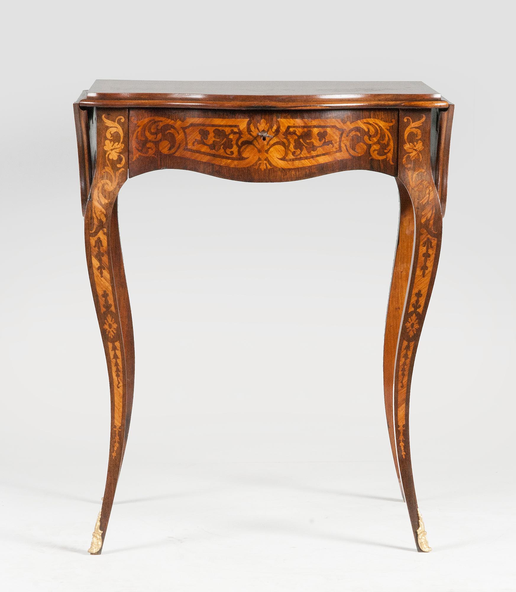 19th Century French Marquetry Drop-Leaf Table For Sale 13