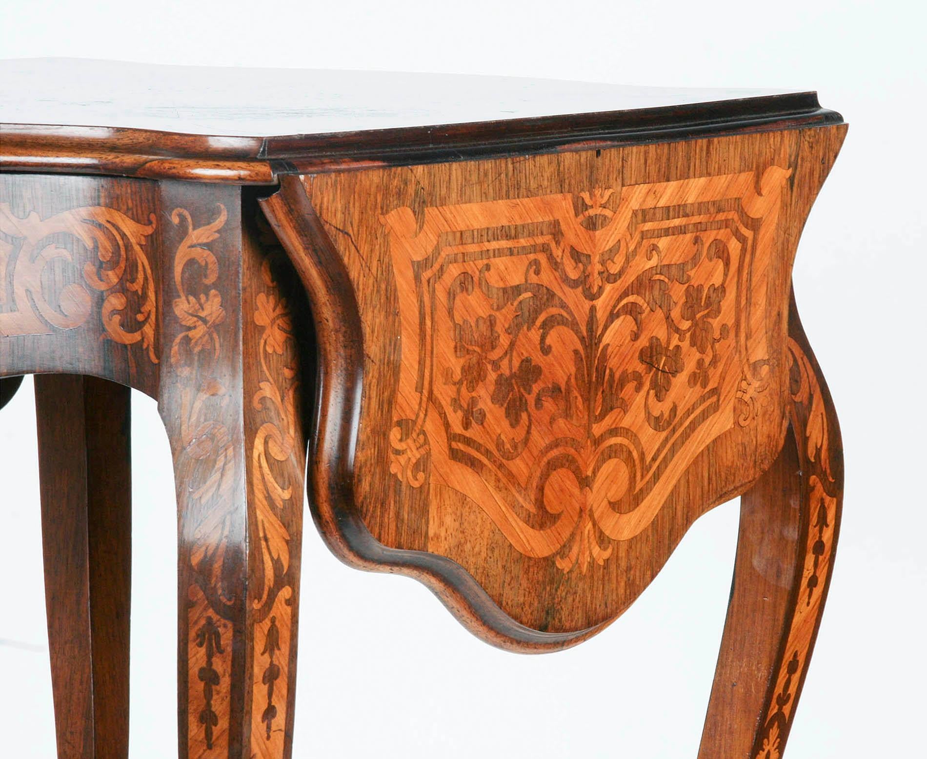 Mahogany 19th Century French Marquetry Drop-Leaf Table For Sale