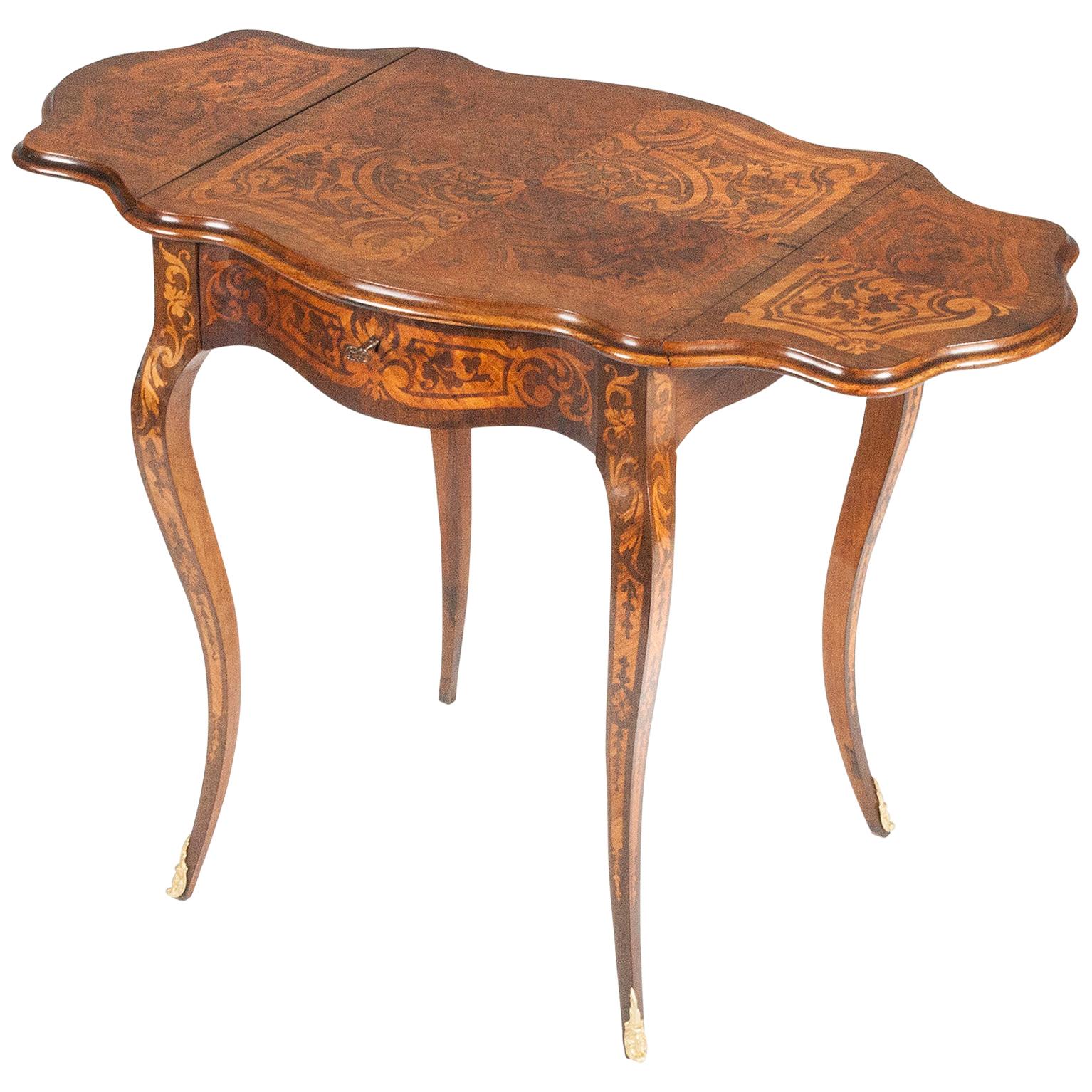 19th Century French Marquetry Drop-Leaf Table For Sale