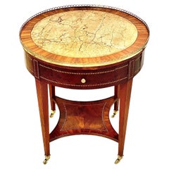 19th Century French Marquetry Inlaid Gueridon Table with Marble Top