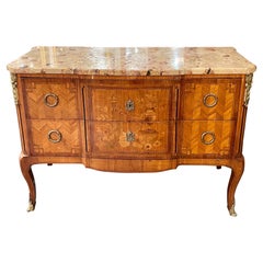 19th Century French Marquetry Inlaid Commode with Breccia Marble Top 19th Century French Marquetry Inlaid Commode with Breccia Marble Top