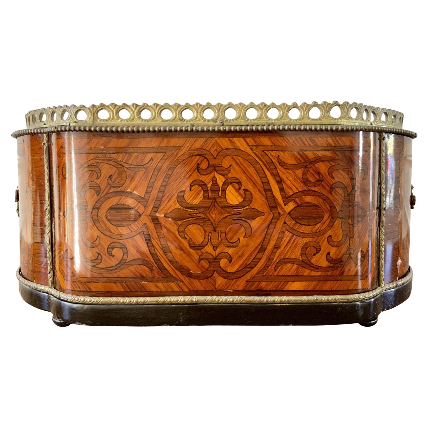 19th Century French Marquetry Jardiniere Box with Bronze Ormolu Mounts