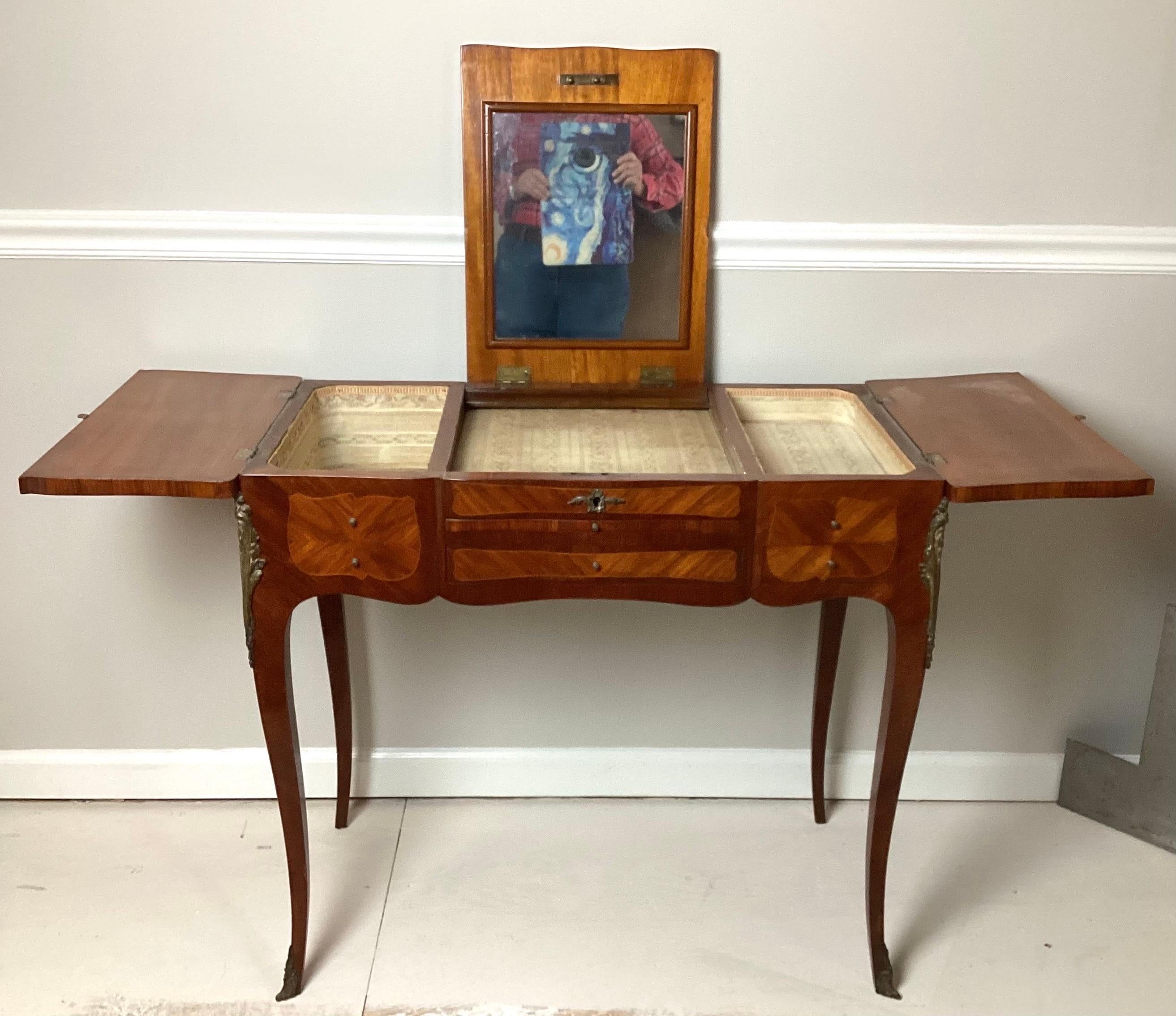 19th Century French Marquetry Louis XV Dressing Table 1