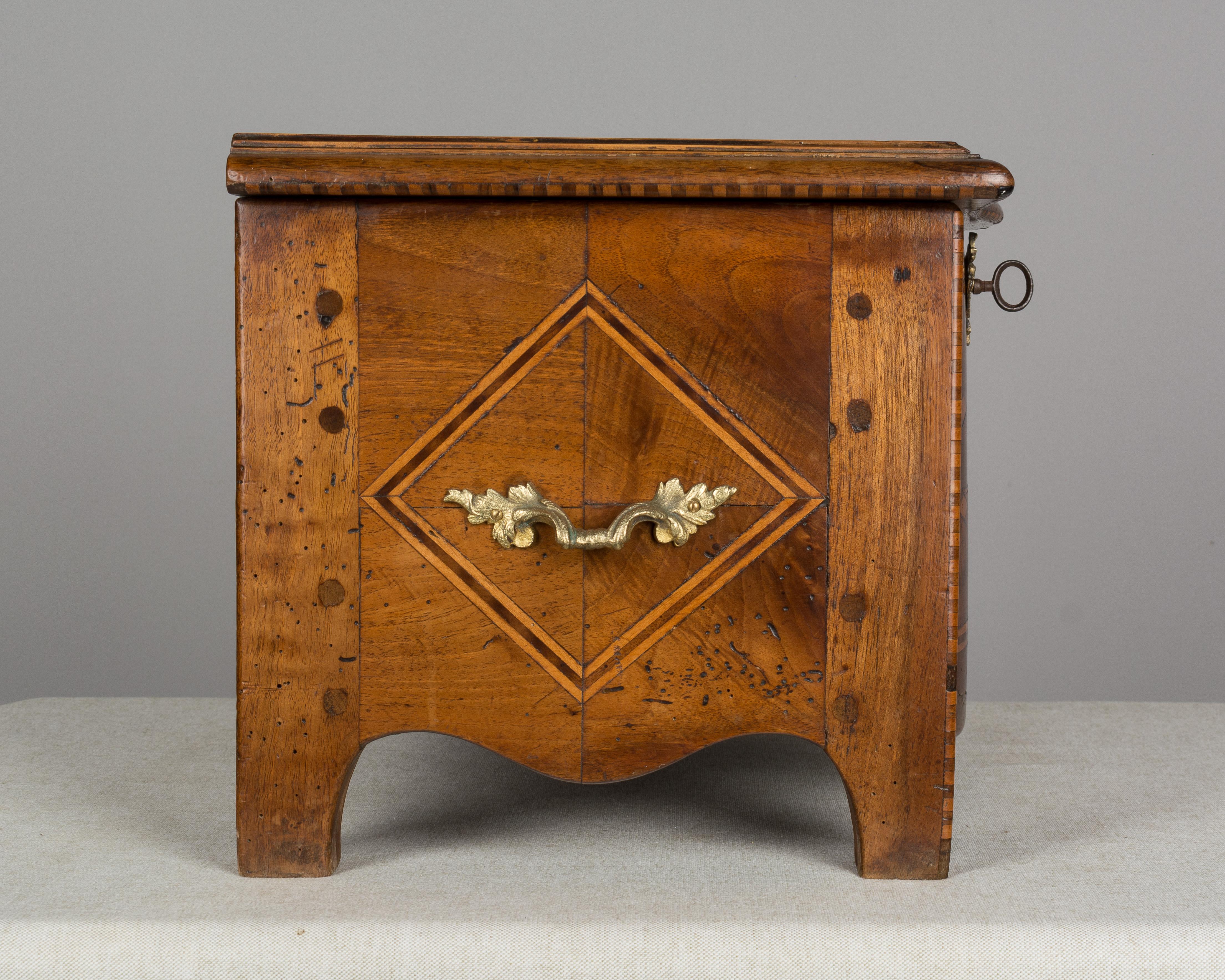 Walnut 19th Century French  Miniature  Coffer Marquetry For Sale