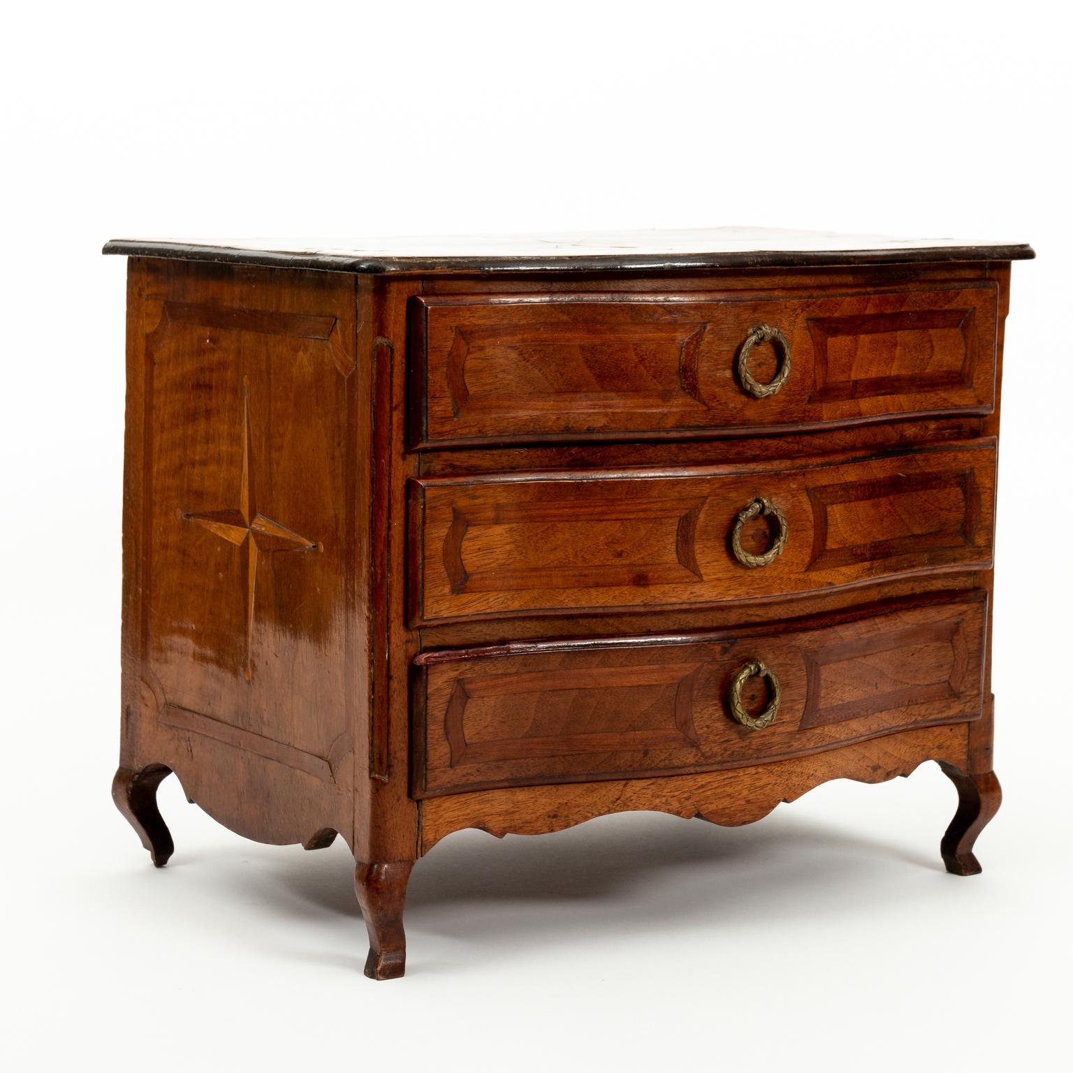 19th Century French Marquetry Miniature Chest of Drawers In Good Condition In Stamford, CT