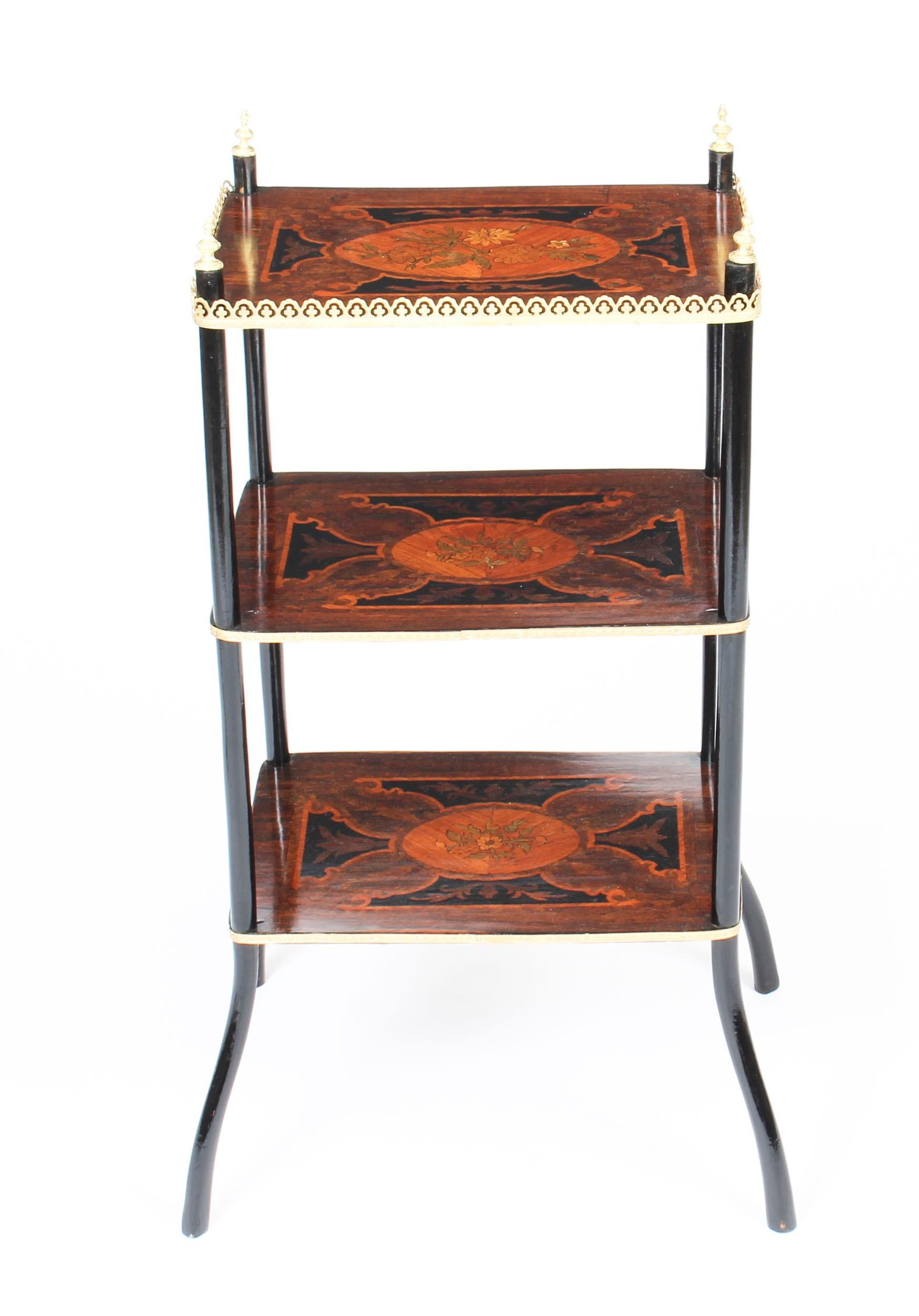 19th Century French Marquetry and Ormolu Three-Tier Étagère Table 3