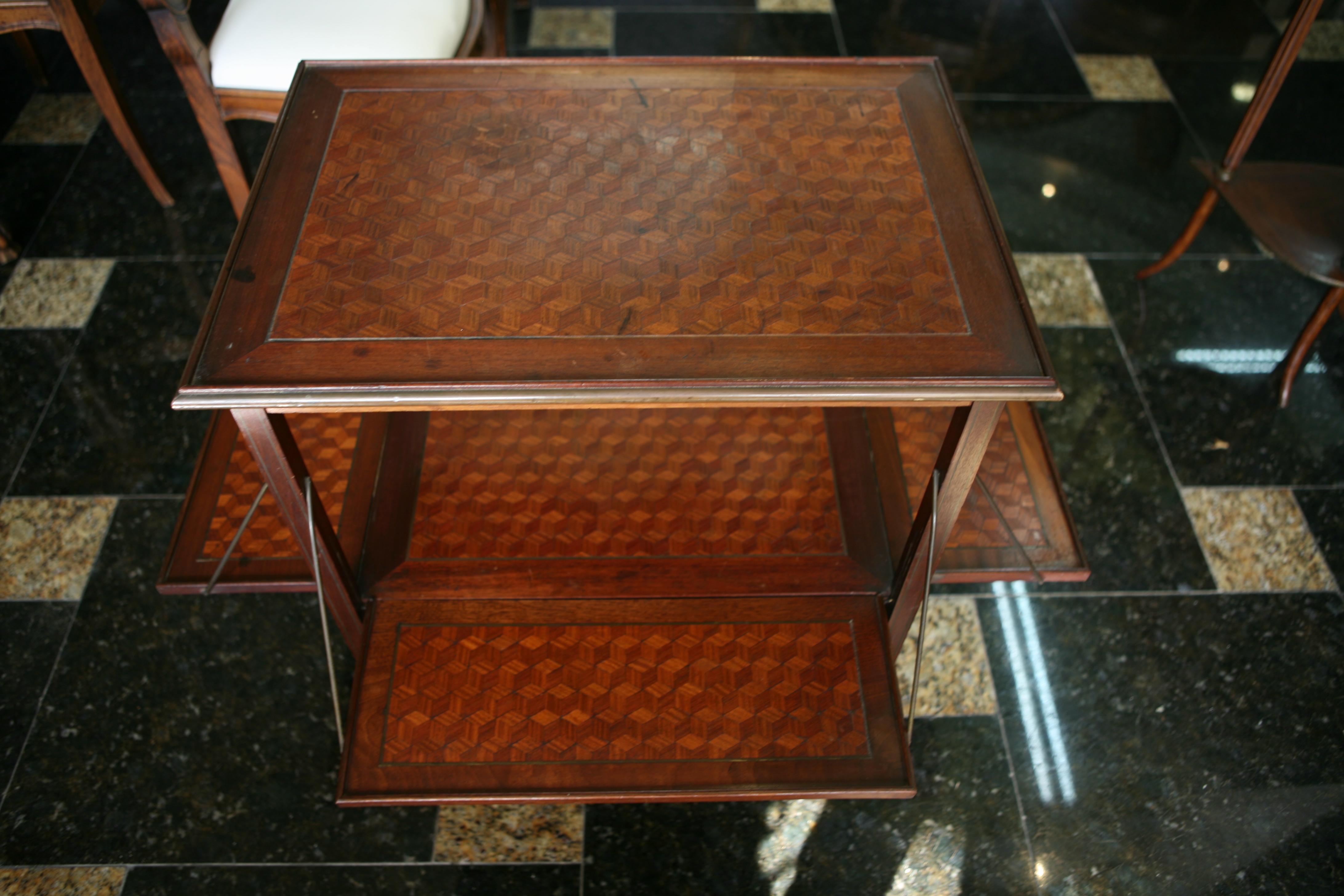 Mahogany 19th Century French Marquetry Serving Table with Folding Panels For Sale