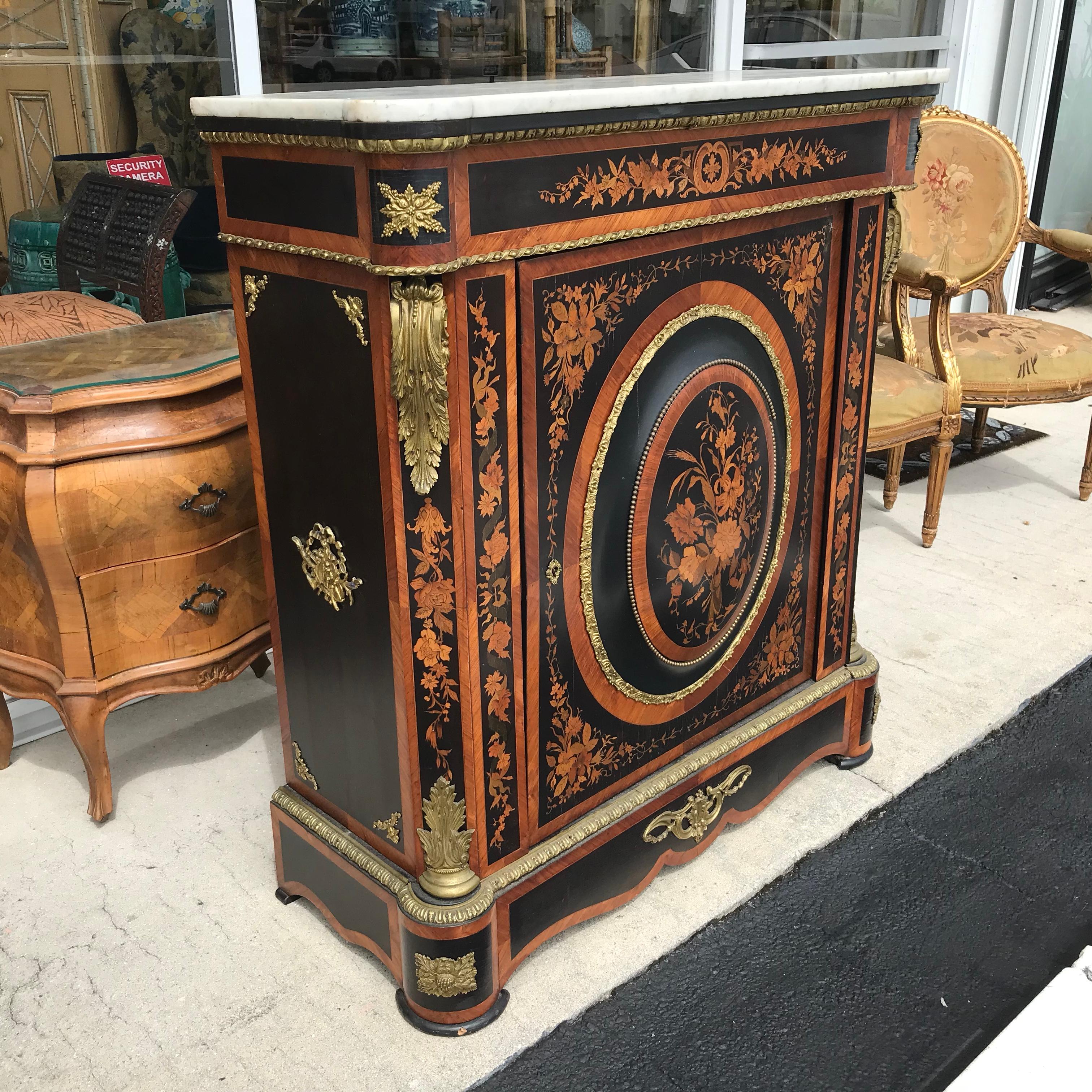 19th Century French Marquetry Side Cabinet In Good Condition In West Palm Beach, FL